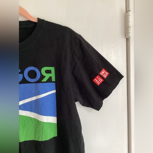 2019 US Open NYC Black Roger Federer GO UNIQLO Tennis T shirt S men’s collector - Picture 2 of 7